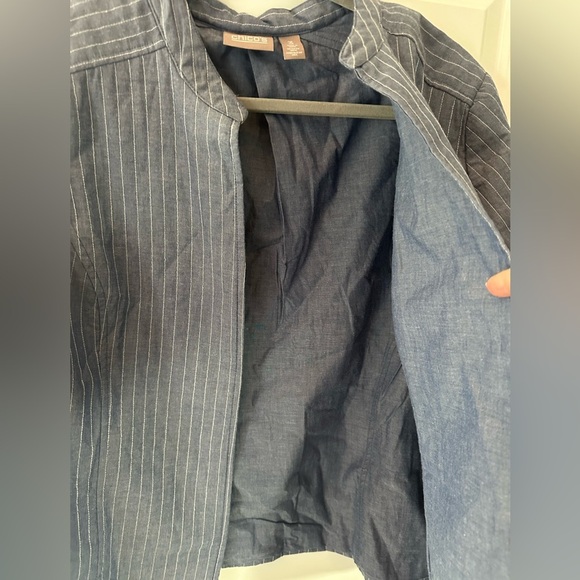 Chico's Women's Open Front Tunic Jacket Size XL/3 Blue & White Sewn Pinstriping - Picture 4 of 5